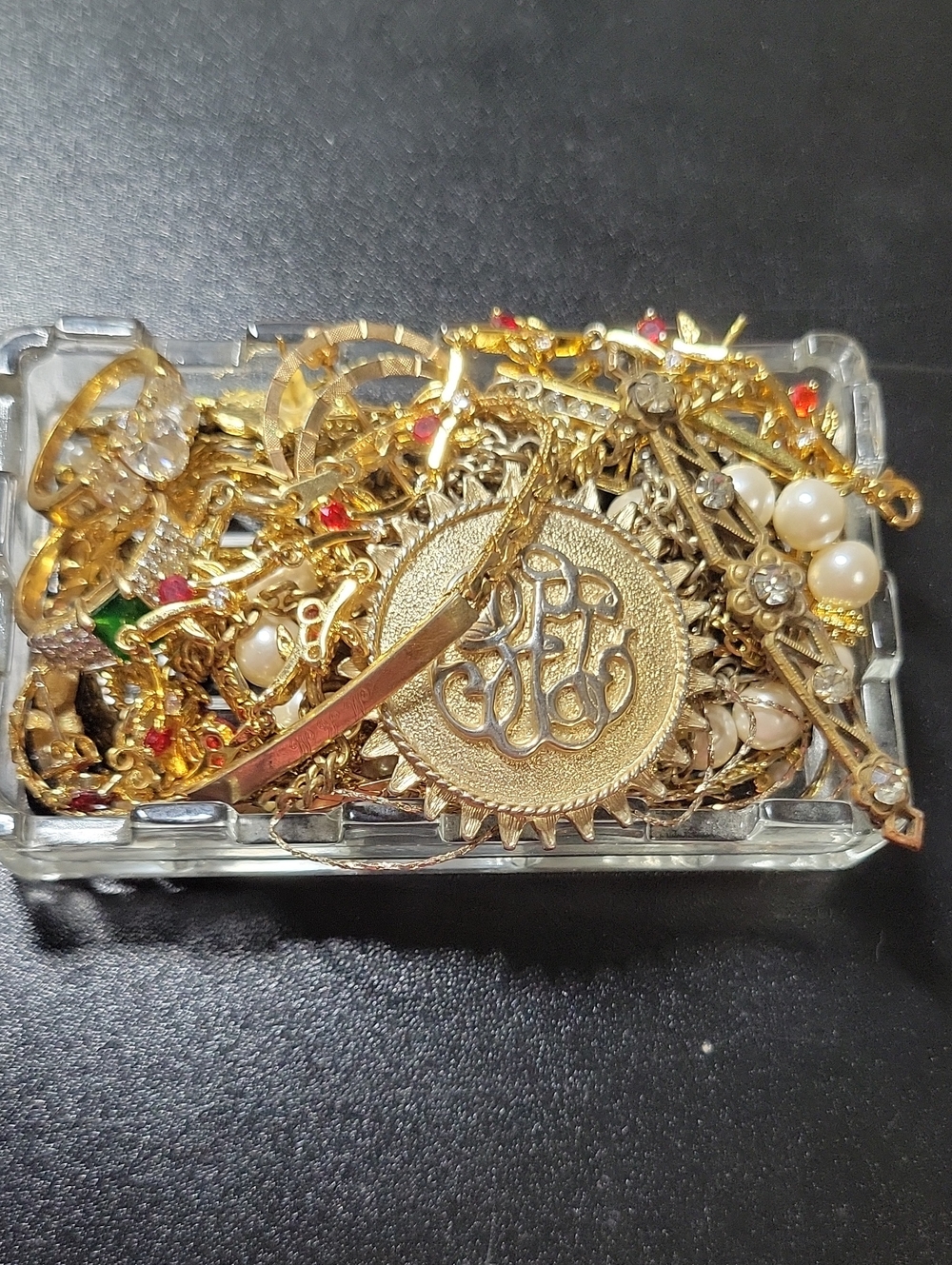 Gold-Tone Monogram Pendant Necklace And Jewerly Lot